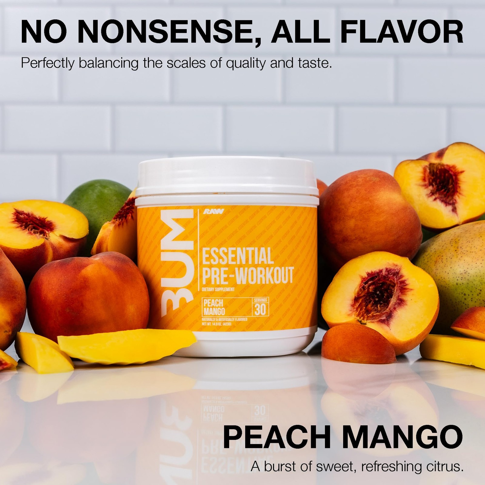 RAW Essential Pre-Workout Powder a Peach Mango (14.9 oz./30 Servings)