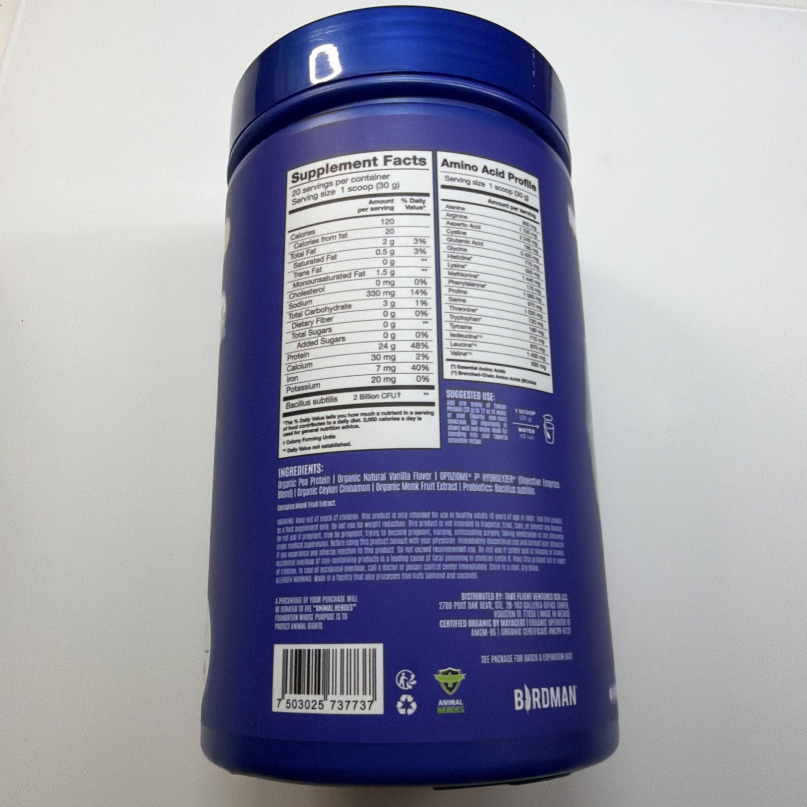 BIRDMAN Falcon Organic Vegan Protein Powder Vanilla, 24g Protein, Sugar Free