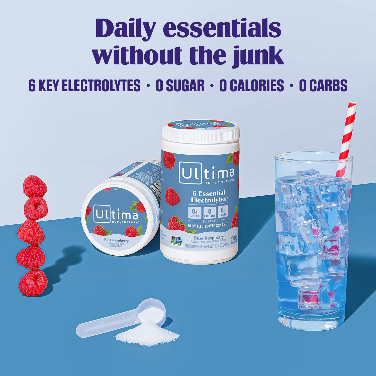 Electrolyte Powder Drink Mix – 90 Servings, Zero Sugar Blue Raspberry Hydration,