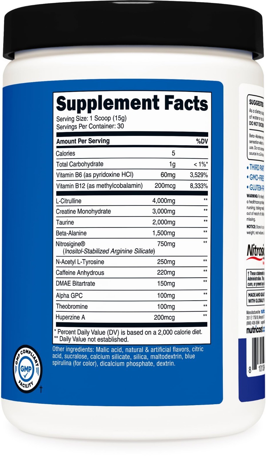 Pre-Workout Complex with Creatine Powder – Blue Raspberry Flavor, 30 Servings, B