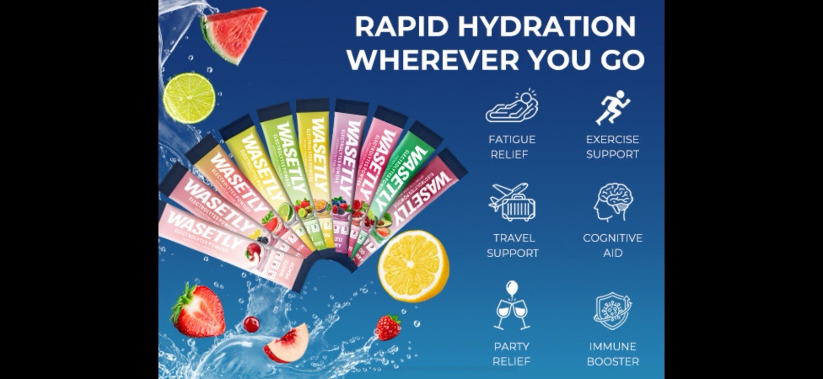 WASETLY Electrolyte Hydration Powder Sugar Free 30 Sticks Variety Flavors