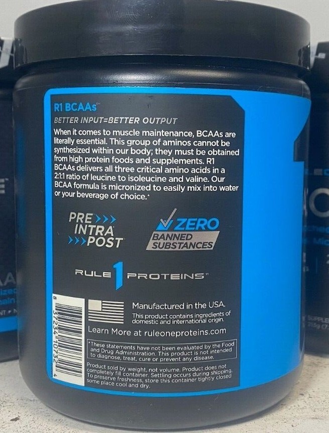 Rule One BCAAs 30 Servings Dietary Supplement Pre/Intra/Post Workout Made in USA