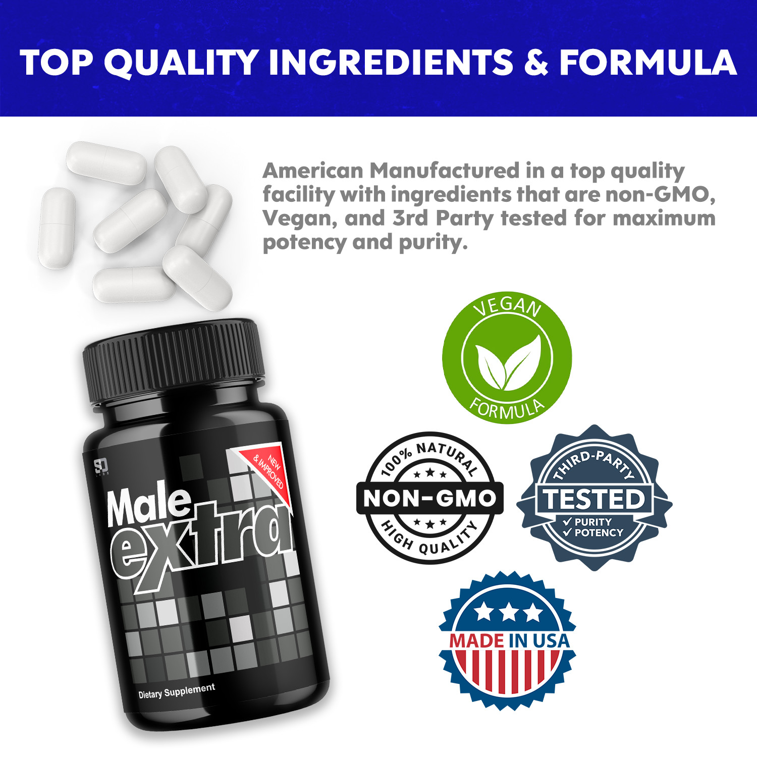 Male Extra Performance Supplement, MaleExtra for Enhancement 60 Capsules 1 Pack