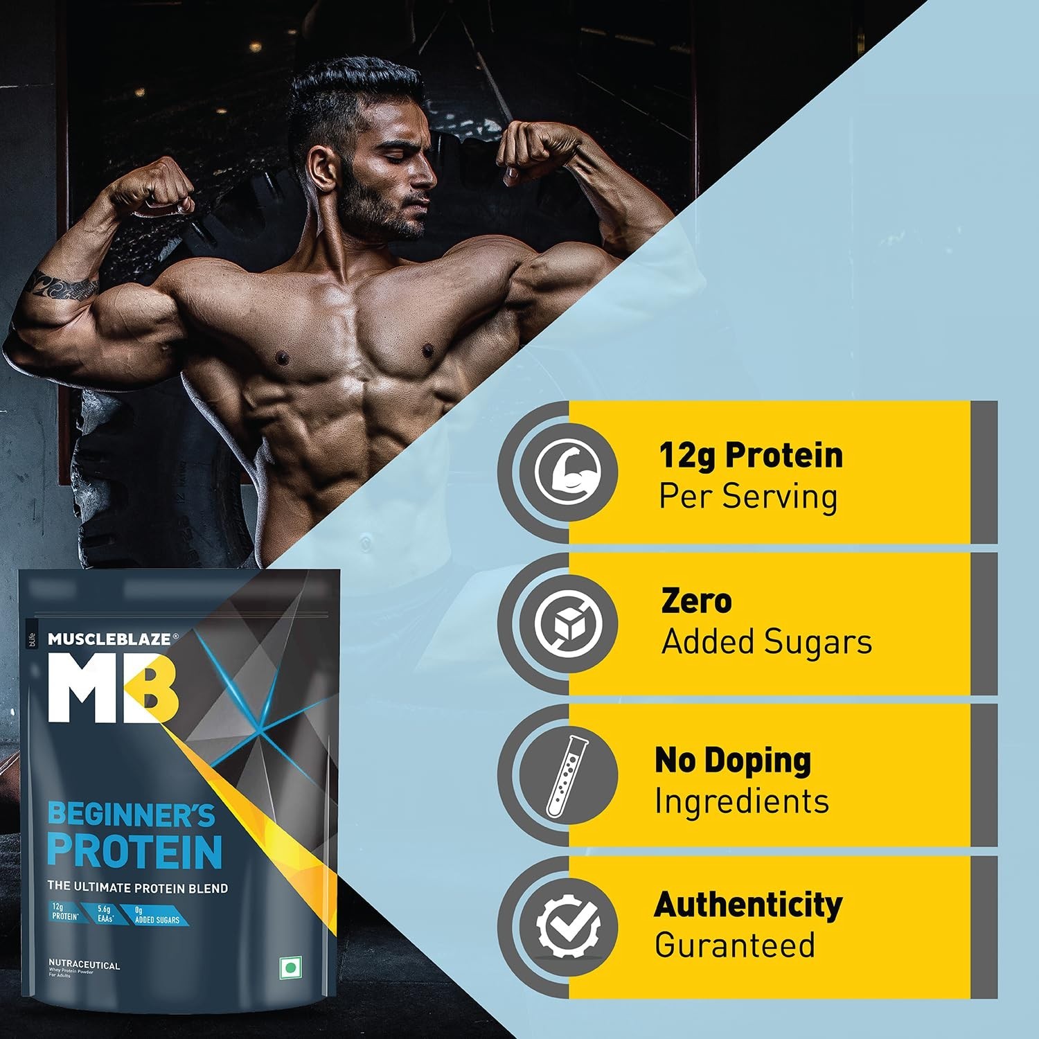 MuscleBlaze Beginner’s Whey Protein Powder, Chocolate (500g / 1.1lbs) | 12g Prot