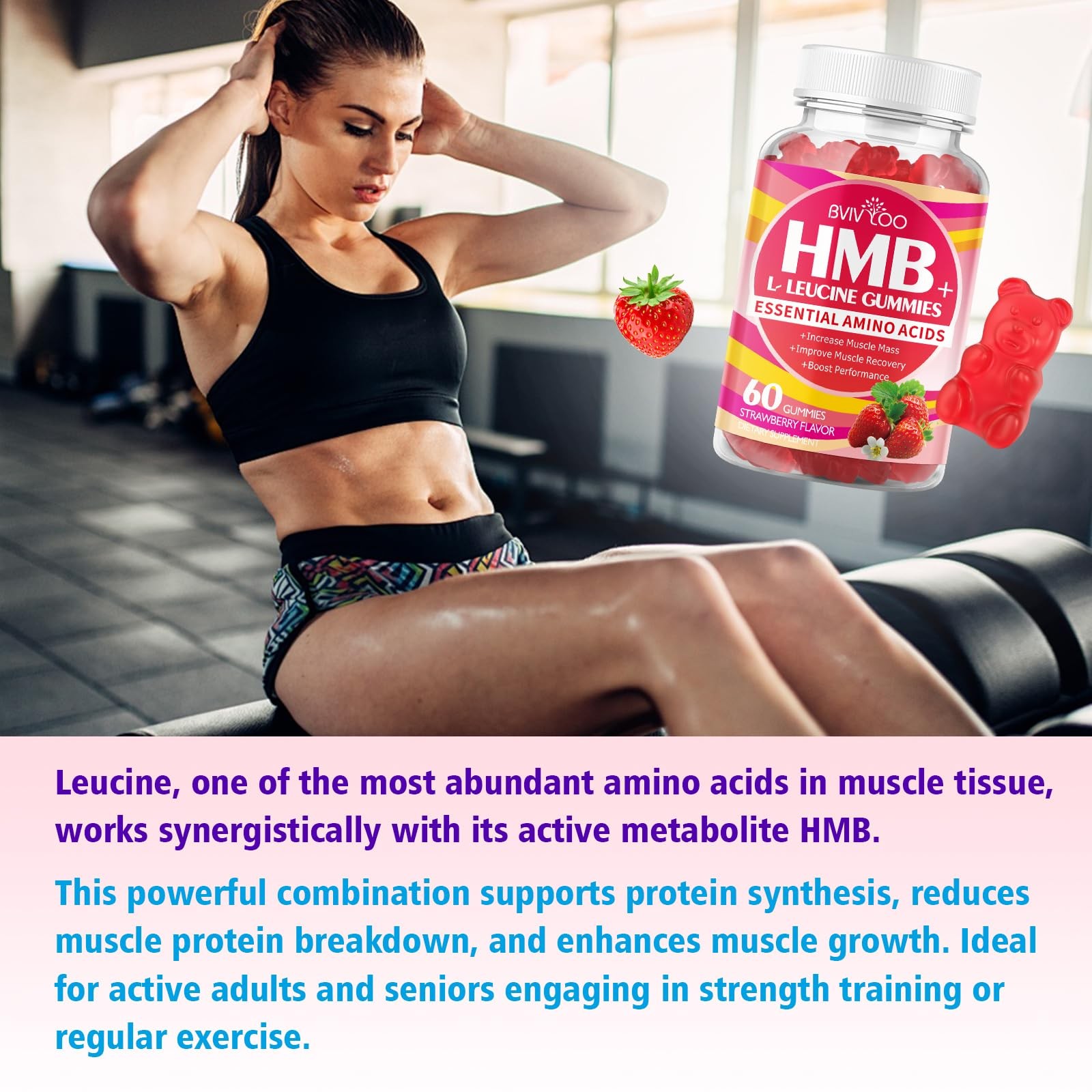 BVIVLOO HMB and L-Leucine Gummies – 3000mg Combined HMB & L-Leucine per Servi…