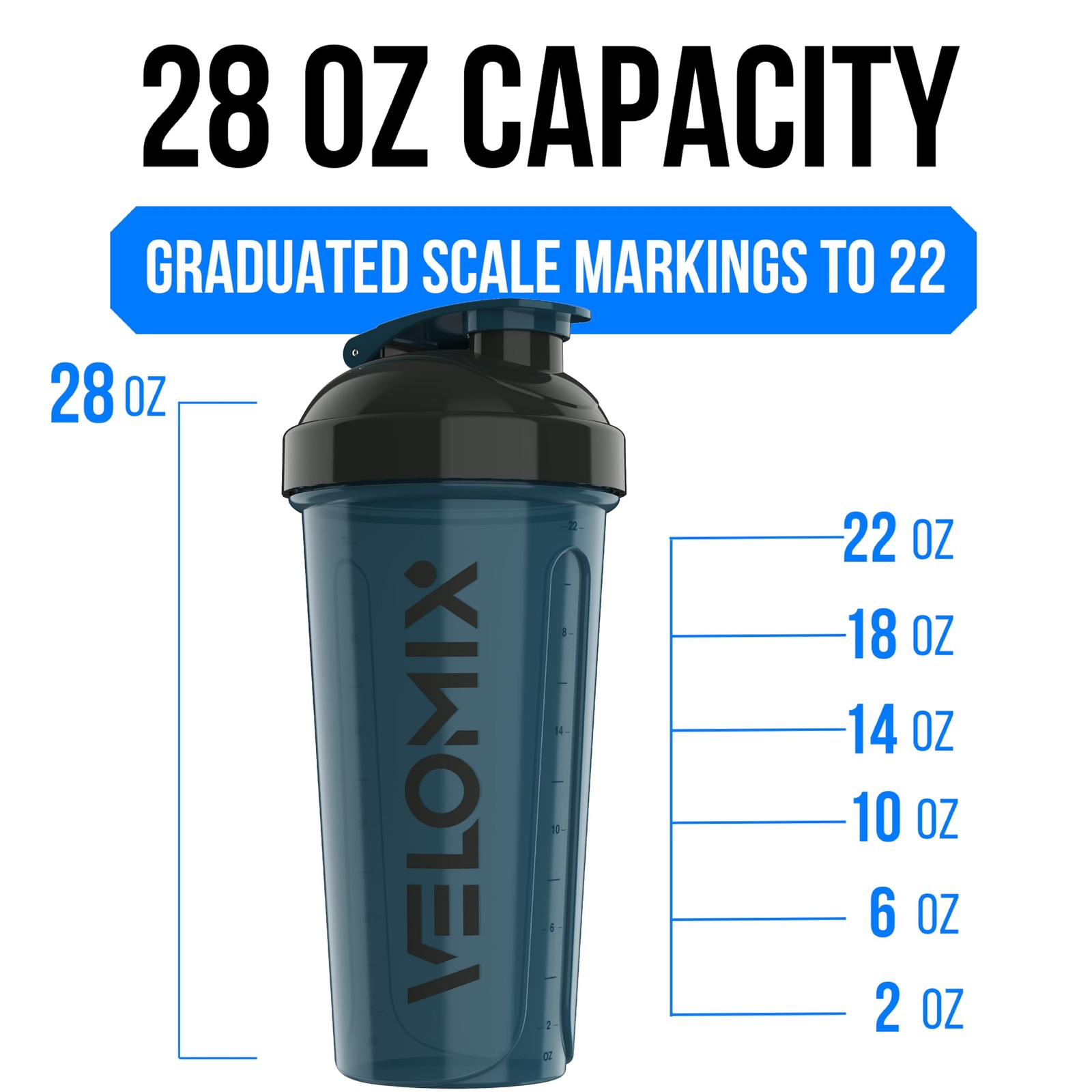 Velomix -3 Pack- 28 Oz Protein Shaker Bottle For Protein Mixes – 3X Wire Whisk