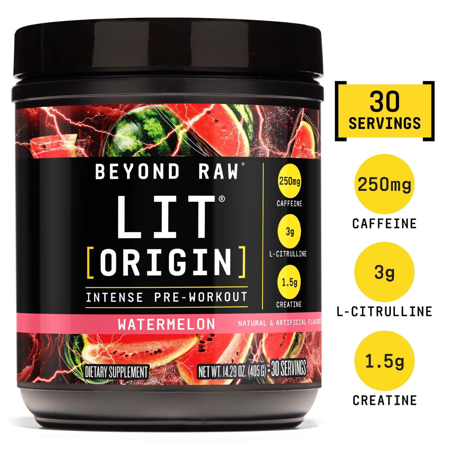 Beyond Raw LIT Origin Pre Workout Powder Watermelon 30 Servings