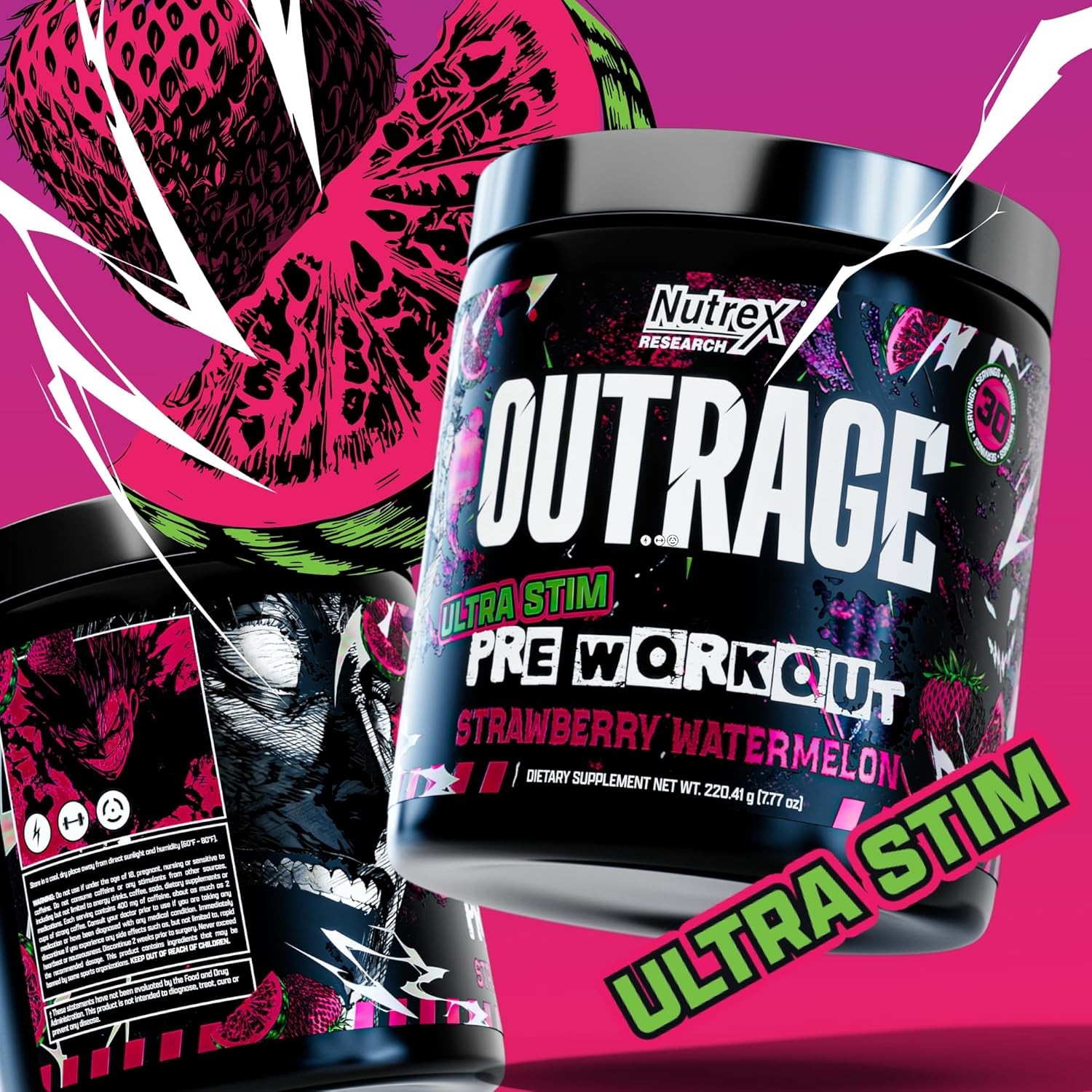 Nutrex OUTRAGE Pre-Workout Powder High Stimulant Pump Focus Strength 30 Servings