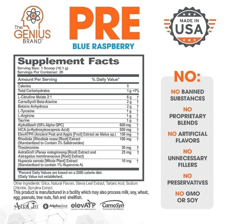 New – Genius Pre – Blue Raspberry – 11.35 oz (322 g) Exp. 2026