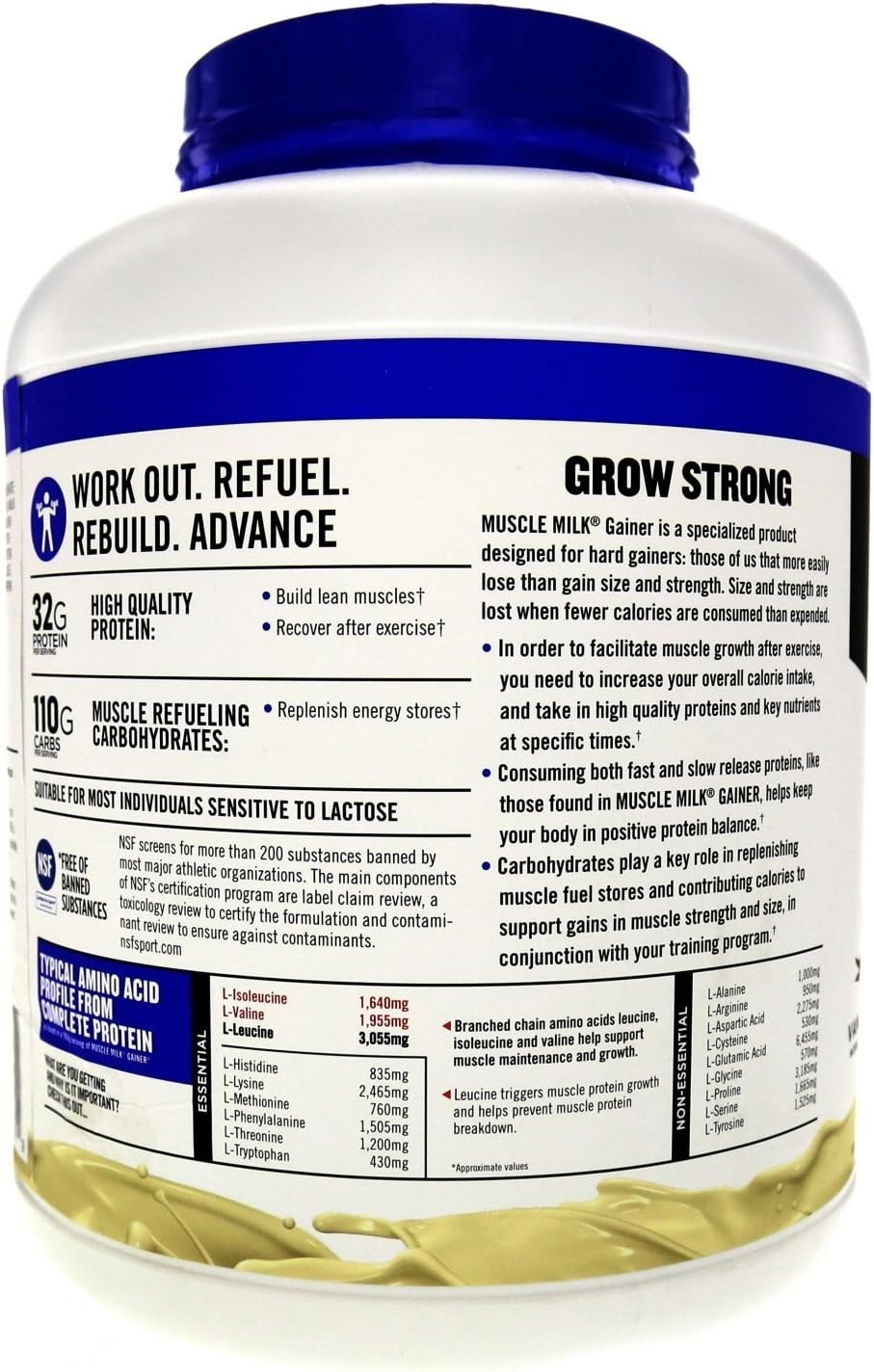 Muscle Milk Gainer Protein Powder, Vanilla Creme, 32g Protein, 5 Pound