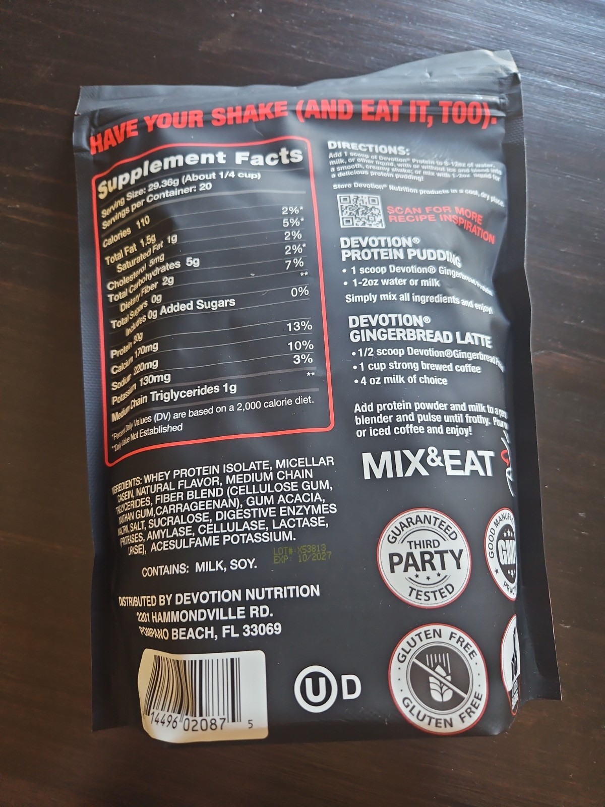 Devotion Gingerbread Protein Powder 20 Servings 20.74 Oz Expires 10/27