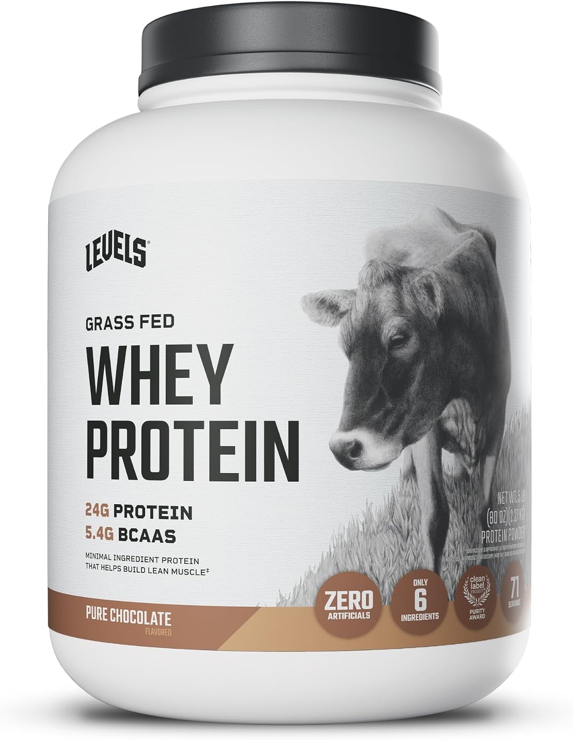 Levels Grass Fed Whey Protein Powder Pure Chocolate 5LB 24G Protein No Sugar