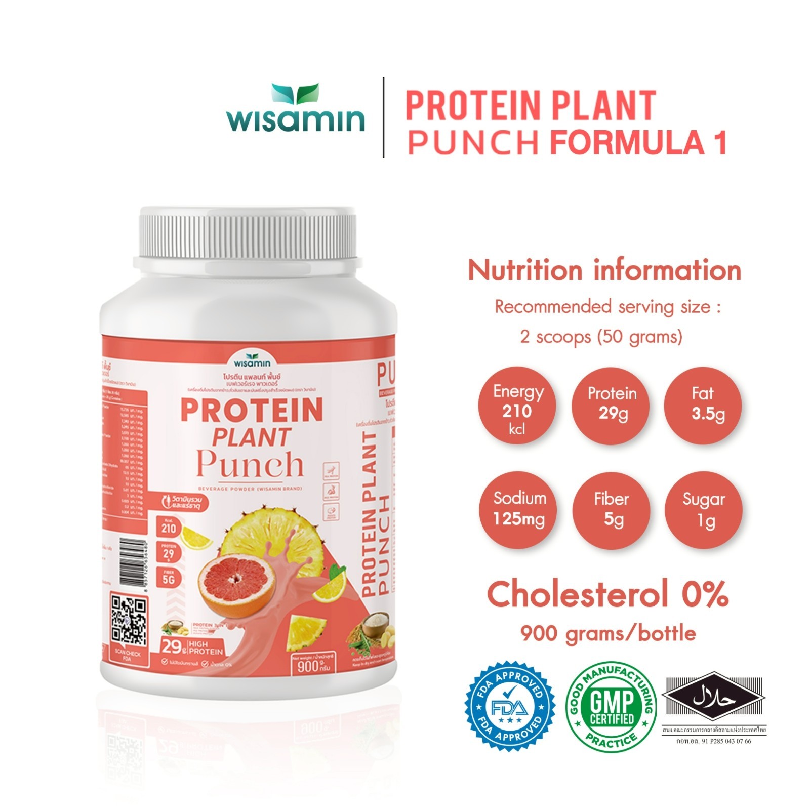 WISAMIN Plant Protein Punch Flavor 900g | 29g Protein, Organic, Vegan, Non GMO