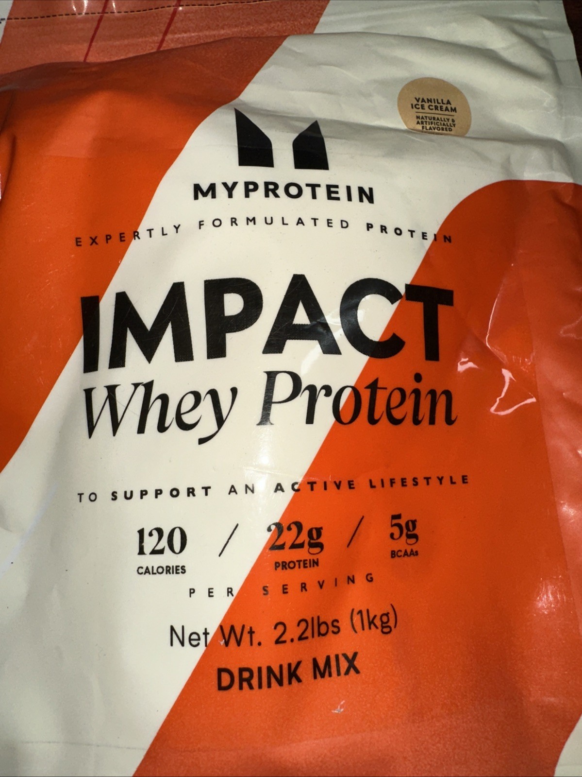 MyProtein Impact Whey Protein 2.2 Lbs Vanilla Ice Cream Drink Mix Best By 07/26