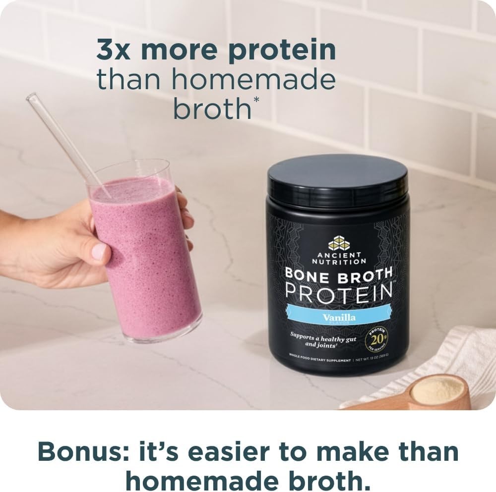 Ancient Nutrition Bone Broth Protein Powder 20g Collagen Peptides Vanilla 15
