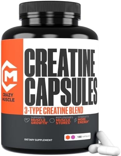 Crazy Muscle ThreeAtine Creatine Monohydrate Capsules 5g Pure, 3X Formula Pre…