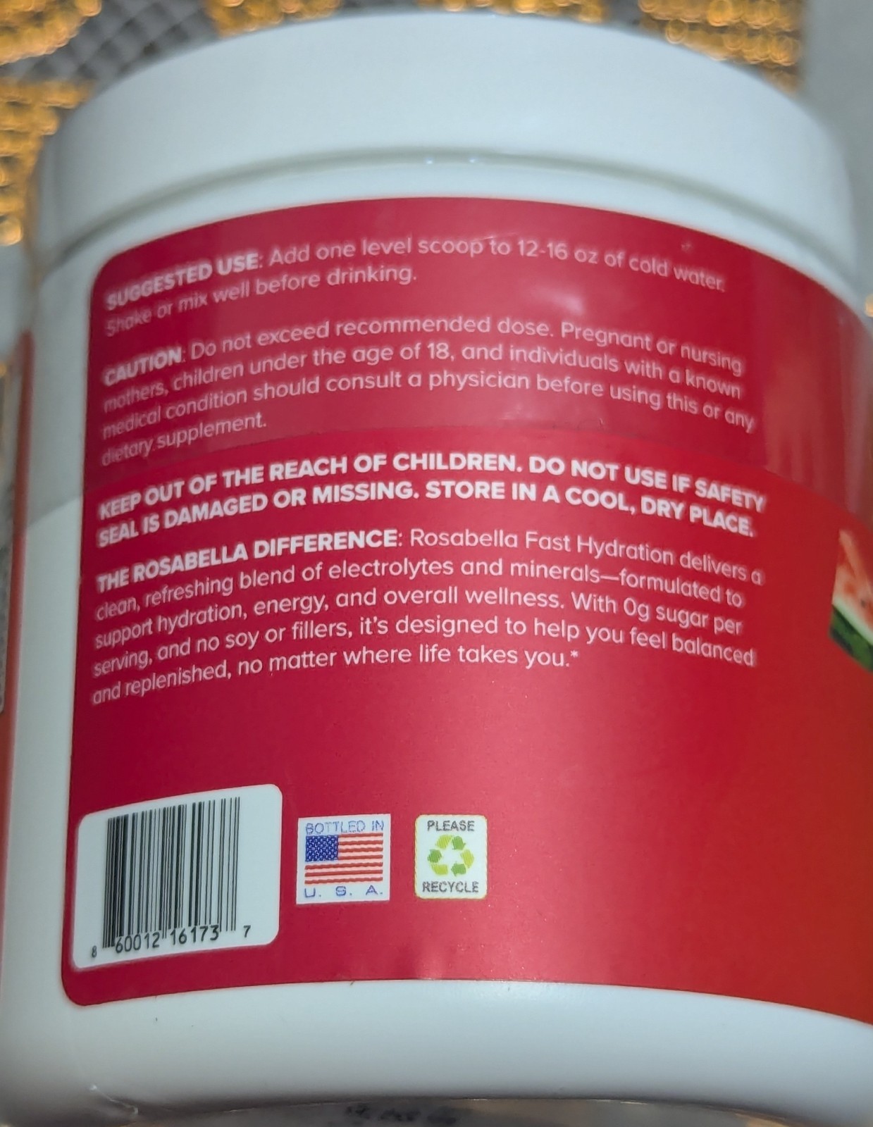 Rosabella Electrolyte Hydration Powder Watermelon Sugar-Free 5.6 oz 30 Servings