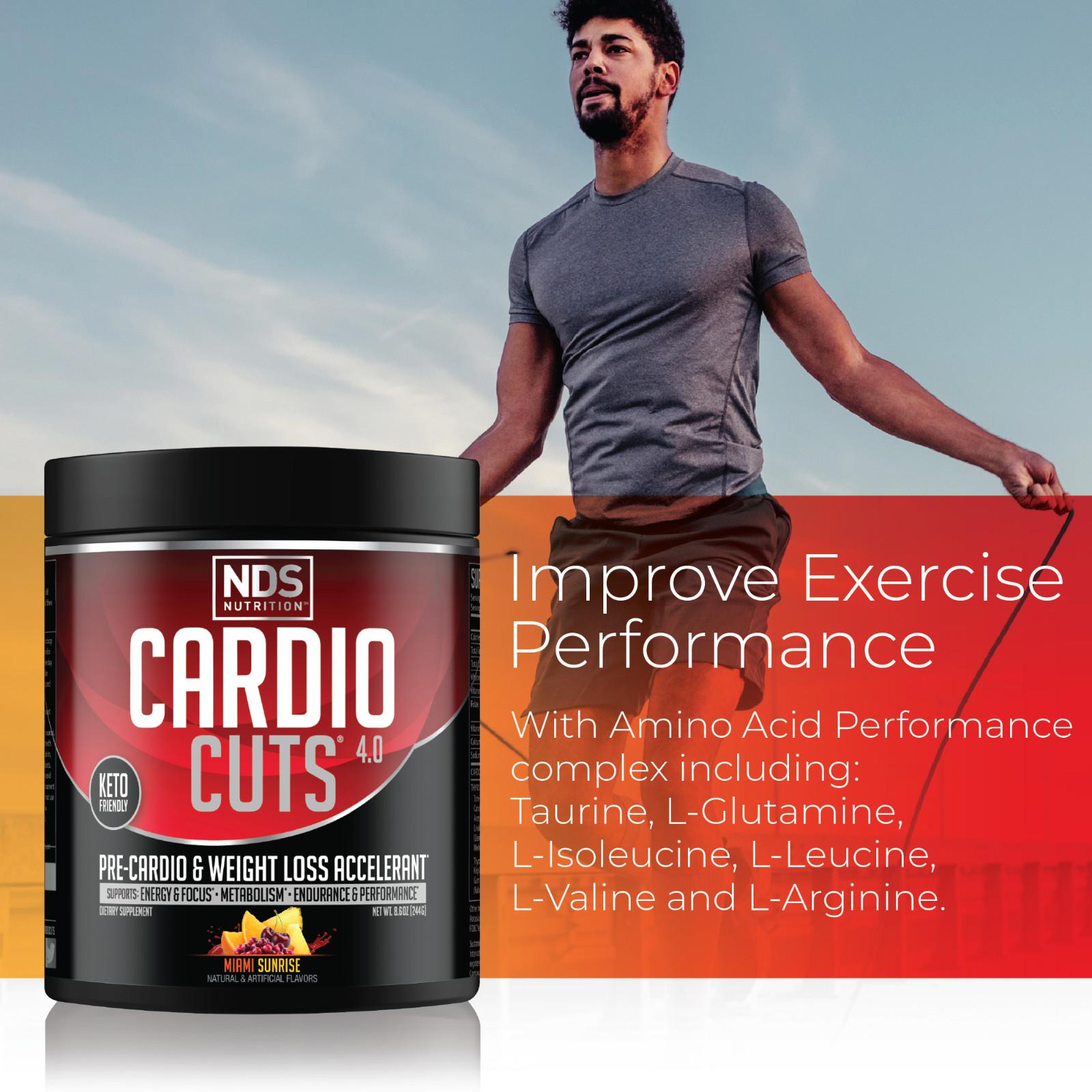 CARDIO CUTS 4.0 – Pre-Cardio / Weight Loss Drink Mix – Miami Sunrise (40 Serve)
