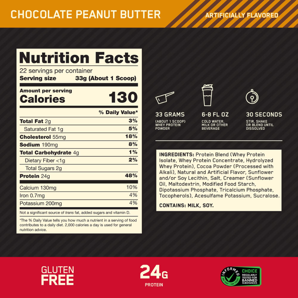 Optimum Nutrition Gold Standard 100% Whey Protein,Chocolate Peanut Butter, 1.5lb