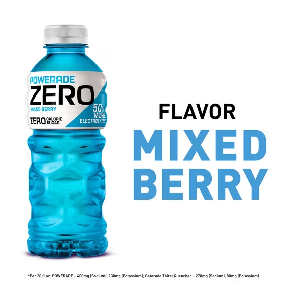 Powerade Zero Sugar Mixed Berry Sports Drink 20oz Bottles 24 Pack