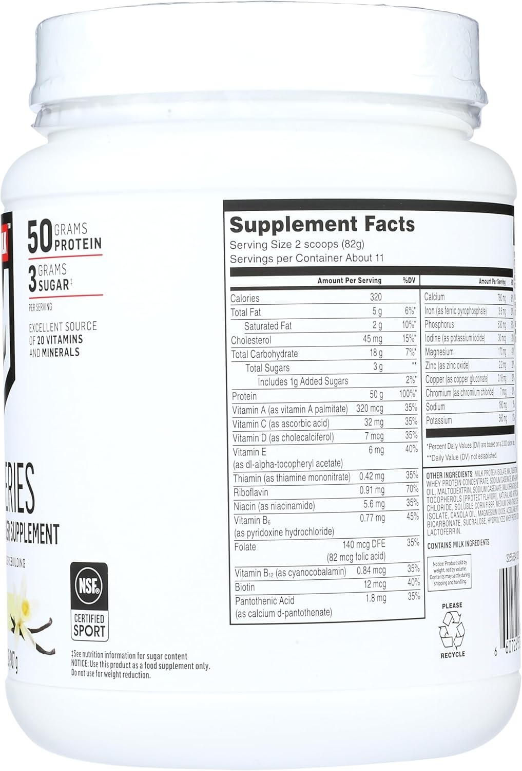 Lean Muscle Protein Powder – 2 lbs Intense Vanilla Flavor, 50g Protein per Scoop
