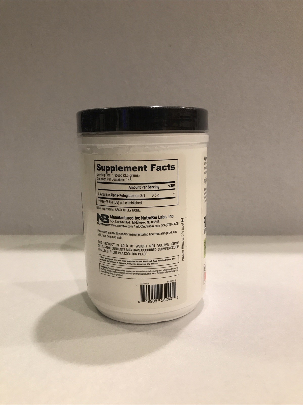 NutraBio – AAKG L-Arginine Alpha Ketoglutarate 2:1 Protein Powder – 142 Servings
