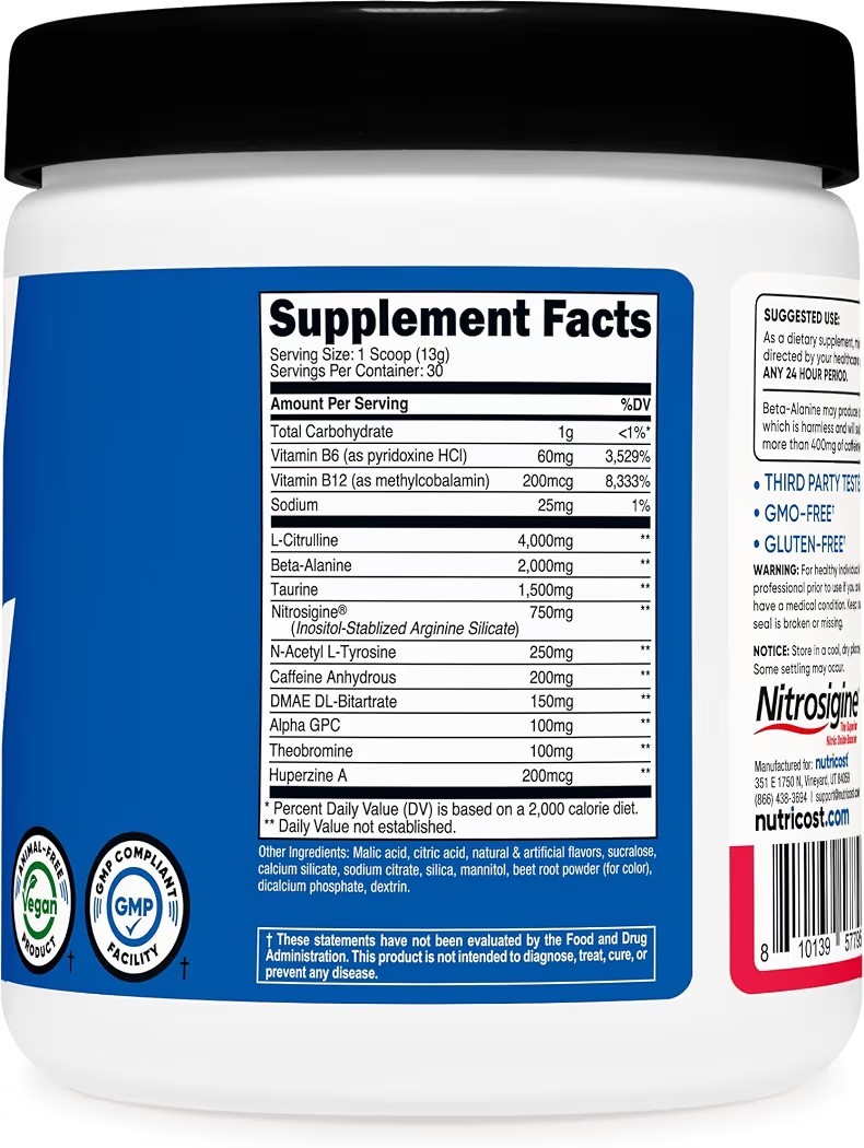 Nutricost Pre-Workout Complex Powder (Strawberry Kiwi) 30 Serivings