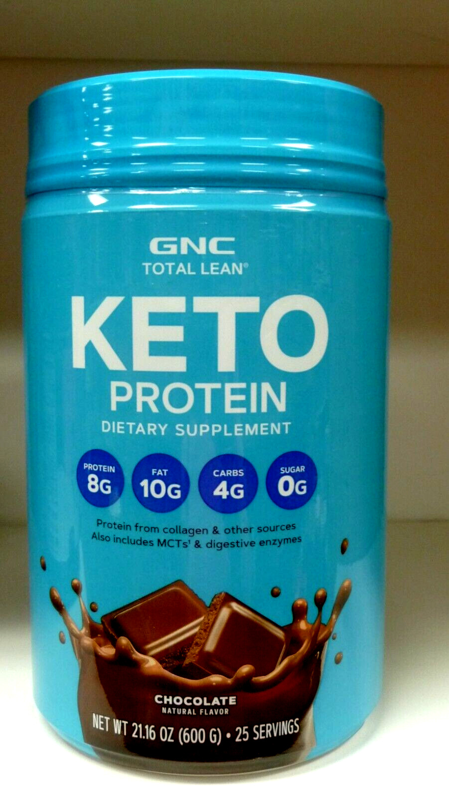 GNC Total Lean KETO Protein dietary Supplement CHOCOLATE flavor 21.16 oz 25 serv