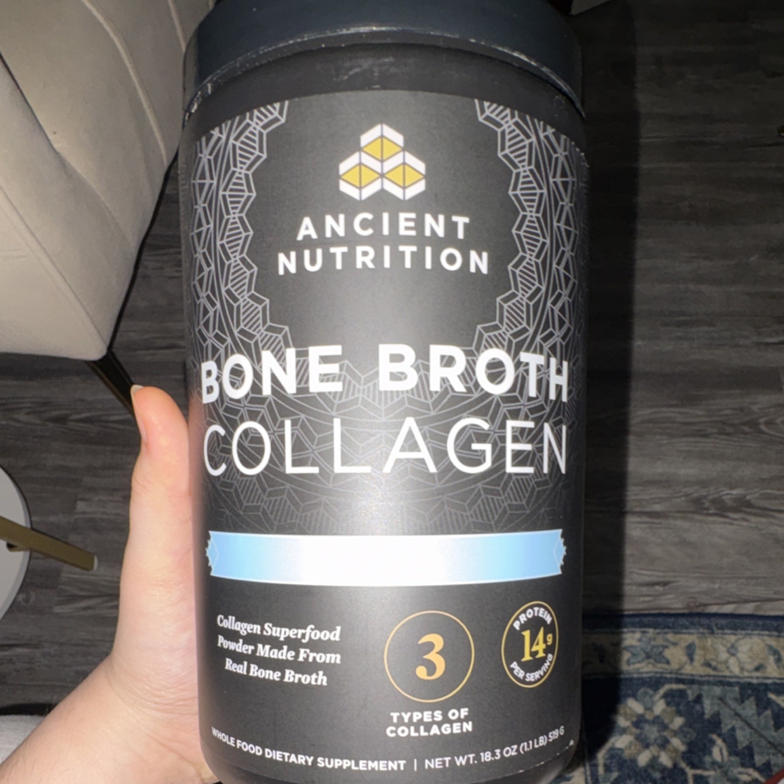 Ancient Nutrition Bone Broth Collagen Vanilla Powder 18.3 oz Non-GMO Keto