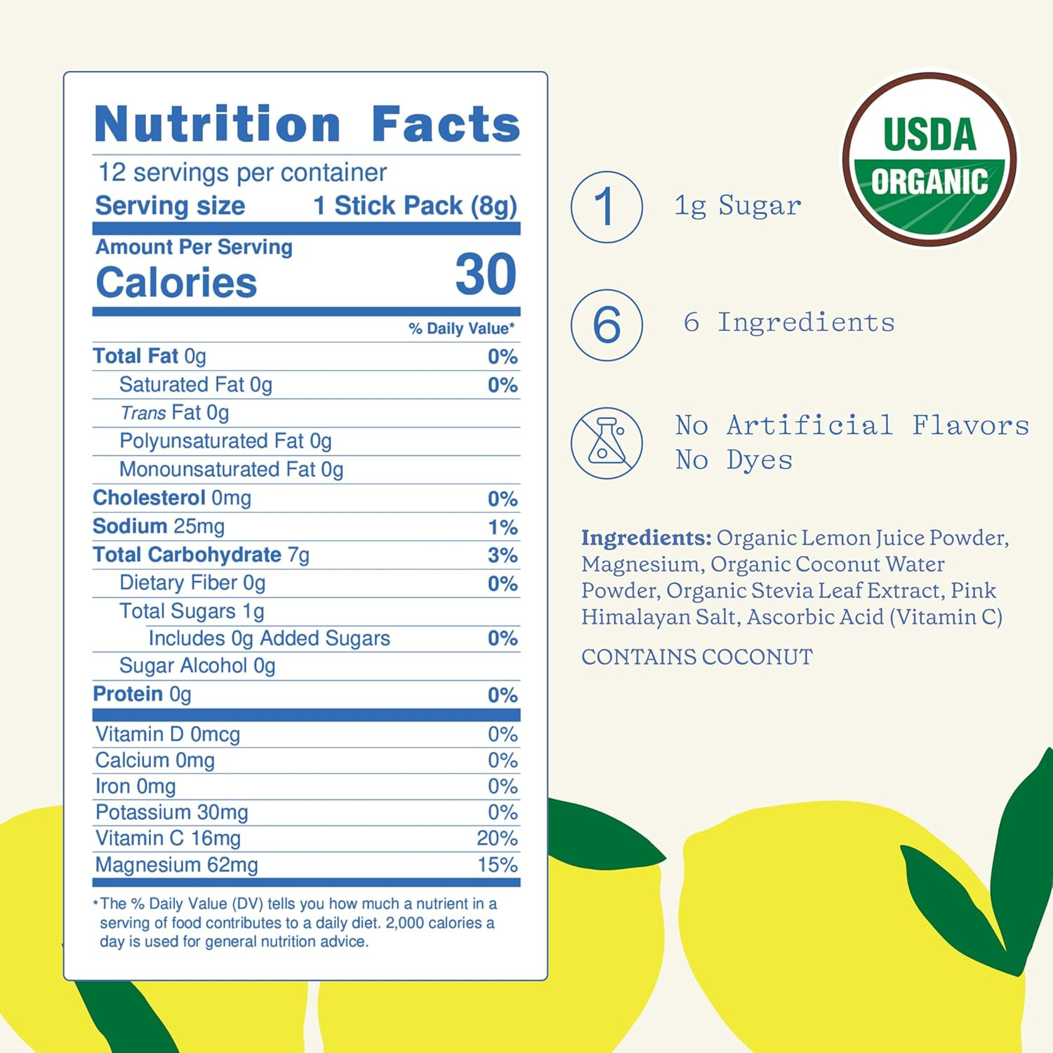 Organic Hydration Electrolyte Drink Mix, Certified Organic Hydration Powder, Non