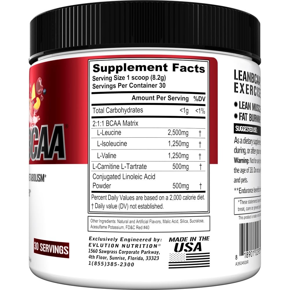 Evlution Nutrition Lean Bcaa Amino Acid Powder Fruit Punch 9.4 Ounce
