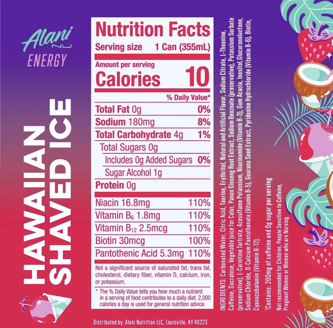 Alani Nu Energy Drink 0g Sugar Pink Slush Hawaiian Shaved Ice 4-Pack 🍧