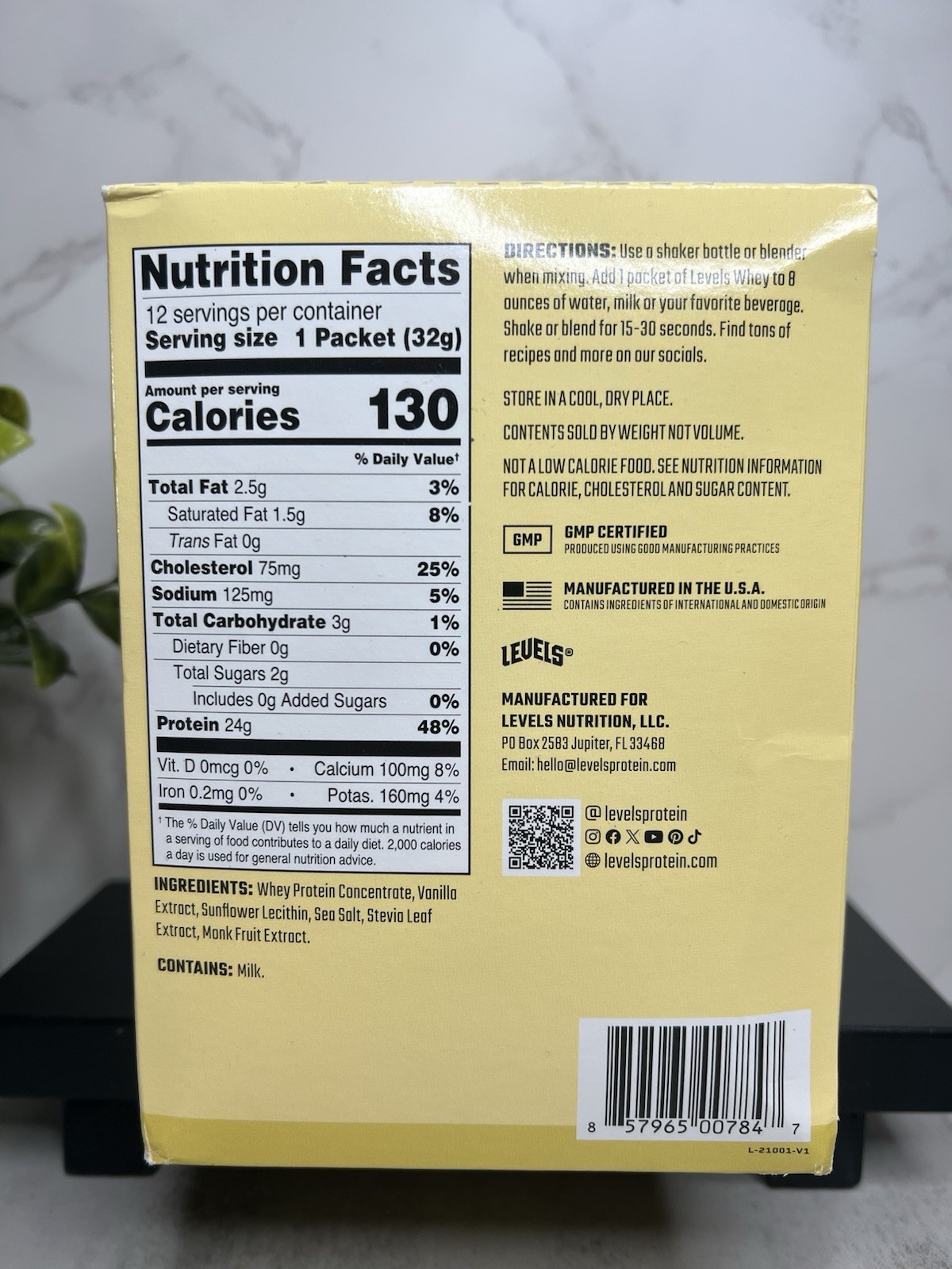Levels Grass Fed Whey Protein Powder Vanilla Bean No Artificial 12 Pack 13.5oz