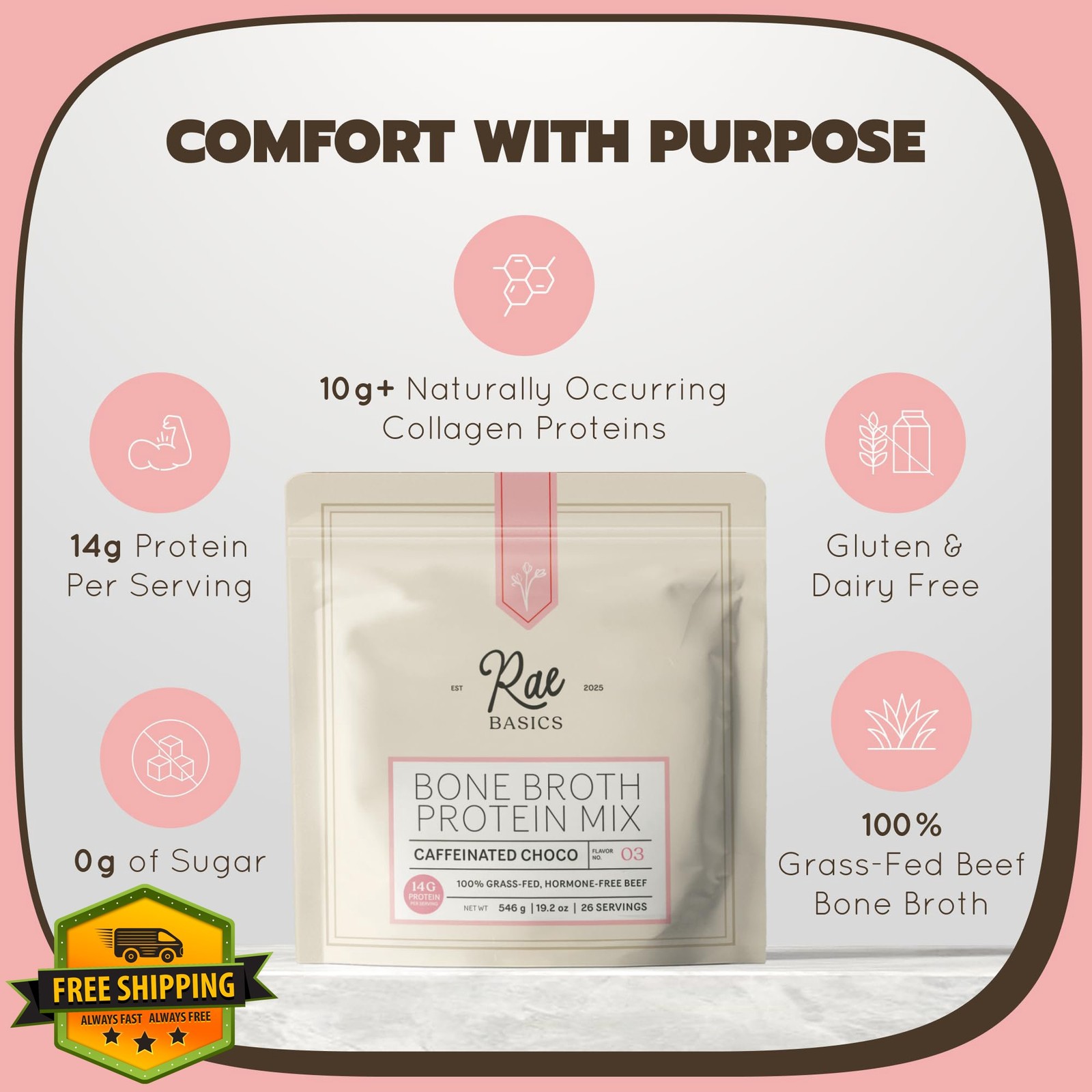 Rae Basics Bone Broth Hot Chocolate Protein 26 Servings