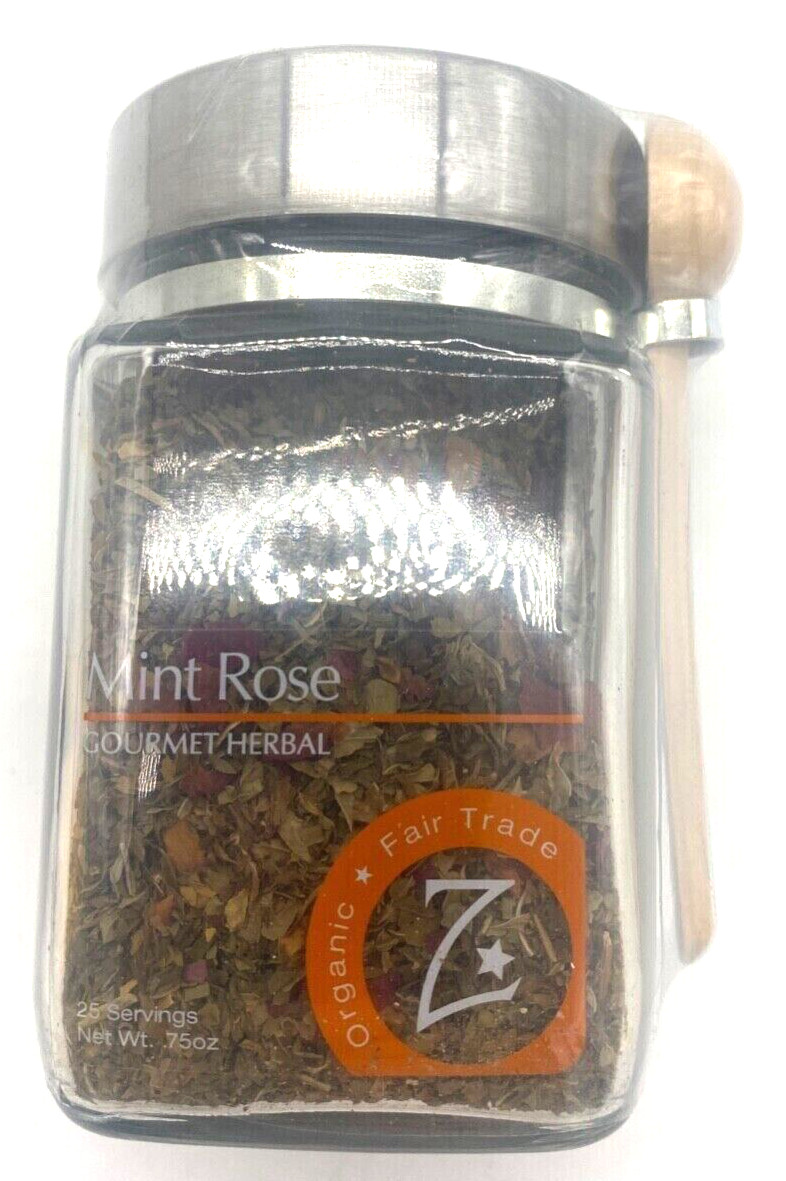 New Zhena’s Gypsy Tea Mint Rose Gourmet Loose Leaf Tea, Glass Jar w/Wood Spoon