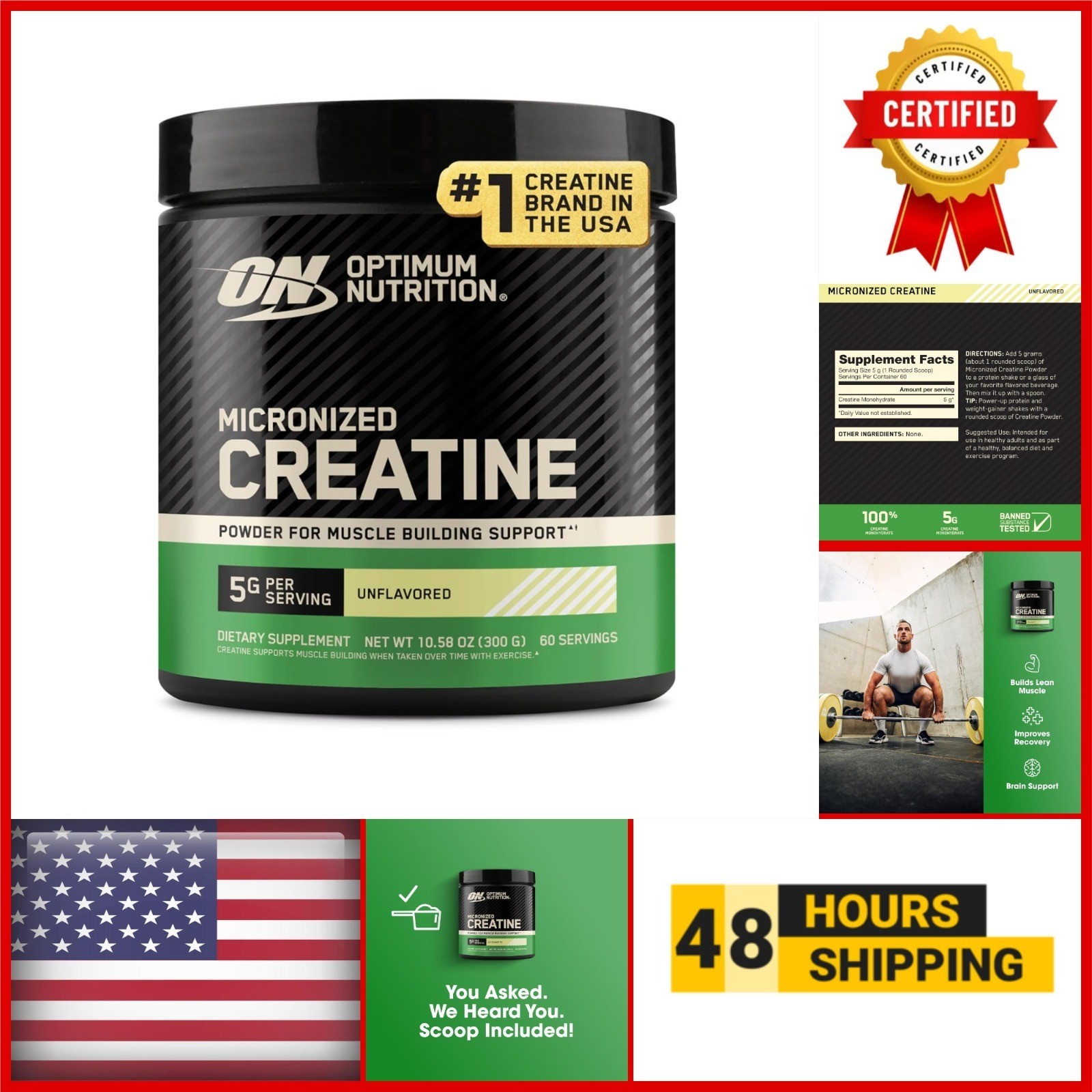 Optimum Nutrition Micronized Creatine Powder 5g/Serving 60 Servings Unflavored