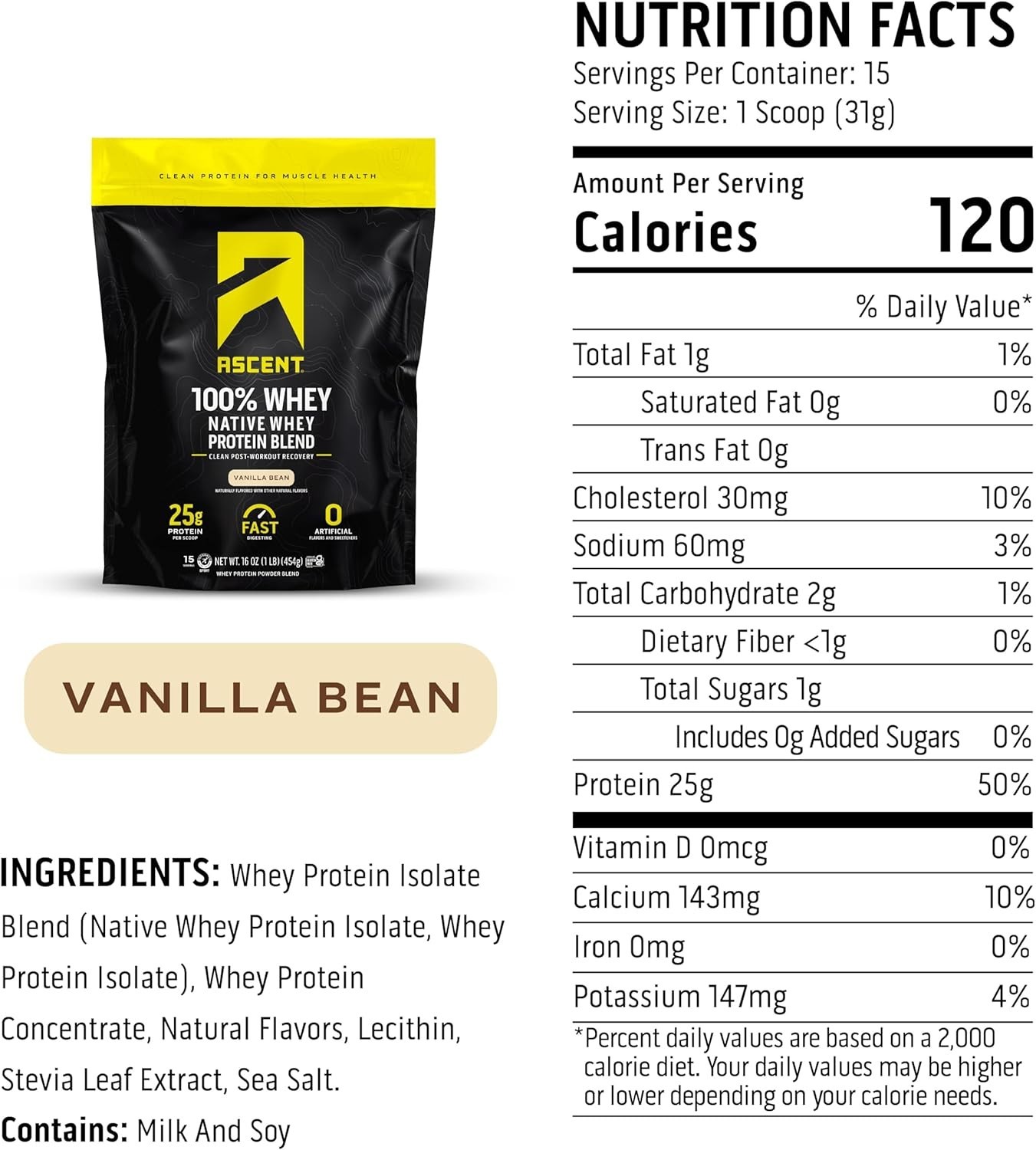 100% Whey Protein Isolate – 25g Protein, No Sugar, Gluten-Free Vanilla 1 lb