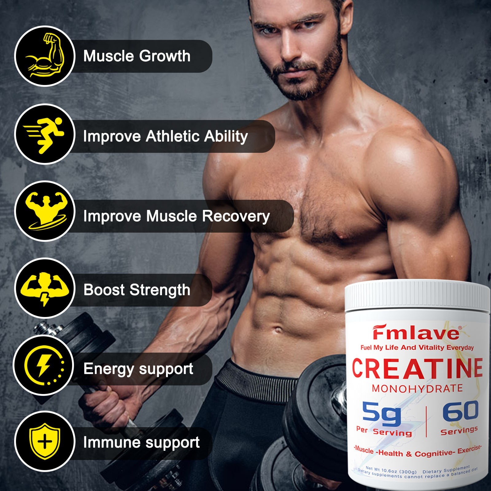 Creatine Monohydrate Powder Pure Micronized Creatine Muscle Recovery + Builder