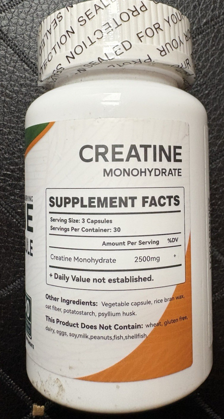 Creatine Monohydrate Capsules High Absorption 2500mg 90 Capsules Muscle Growth