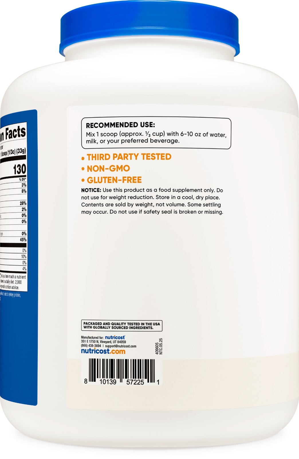 Nutricost Grass-Fed Whey Protein Concentrate (Unflavored) 5LBS
