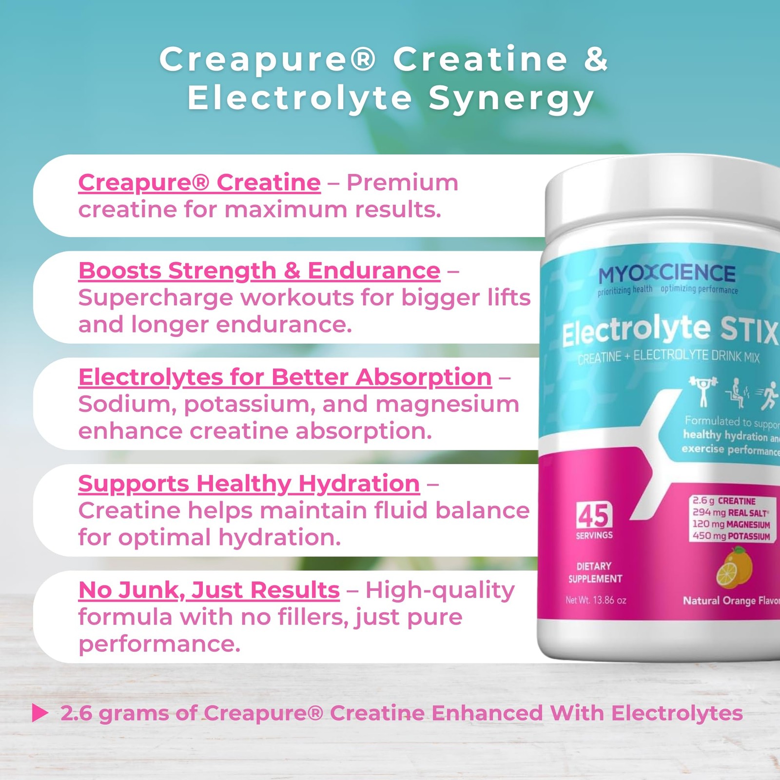 MYOXCIENCE Electrolyte STIX | Creatine Powder | Recovery 45 Count