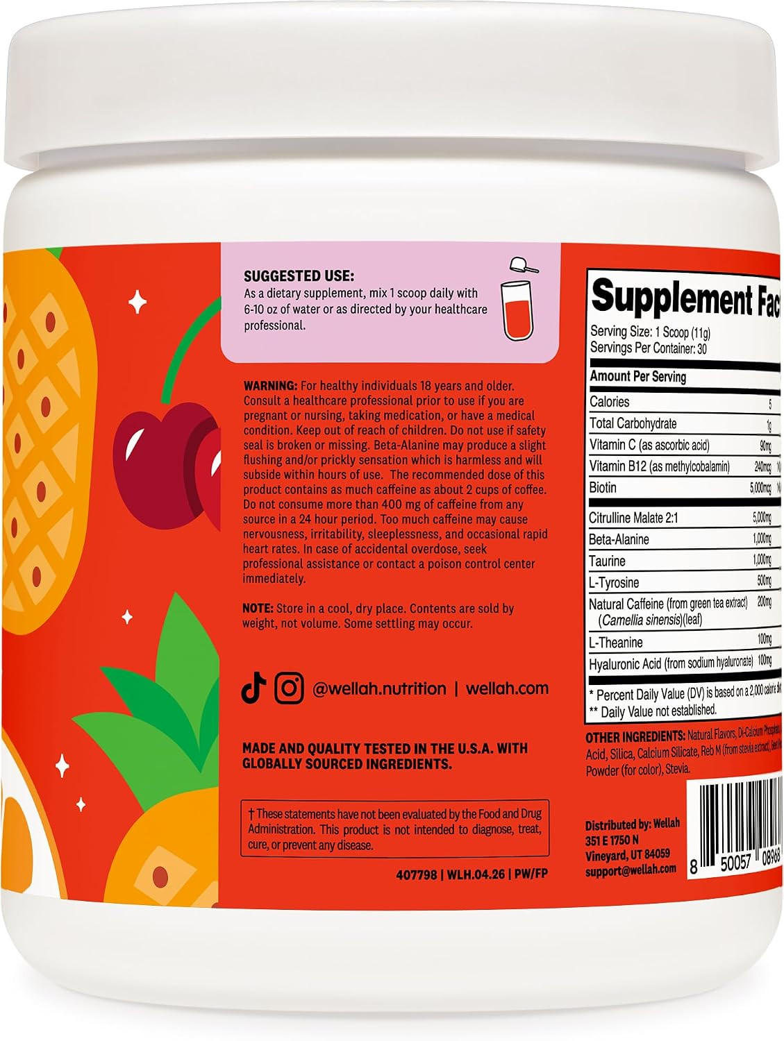 Pre-Workout Drink Mix (Fruit Punch Flavored, 30 Servings) – with Citrulline Mala
