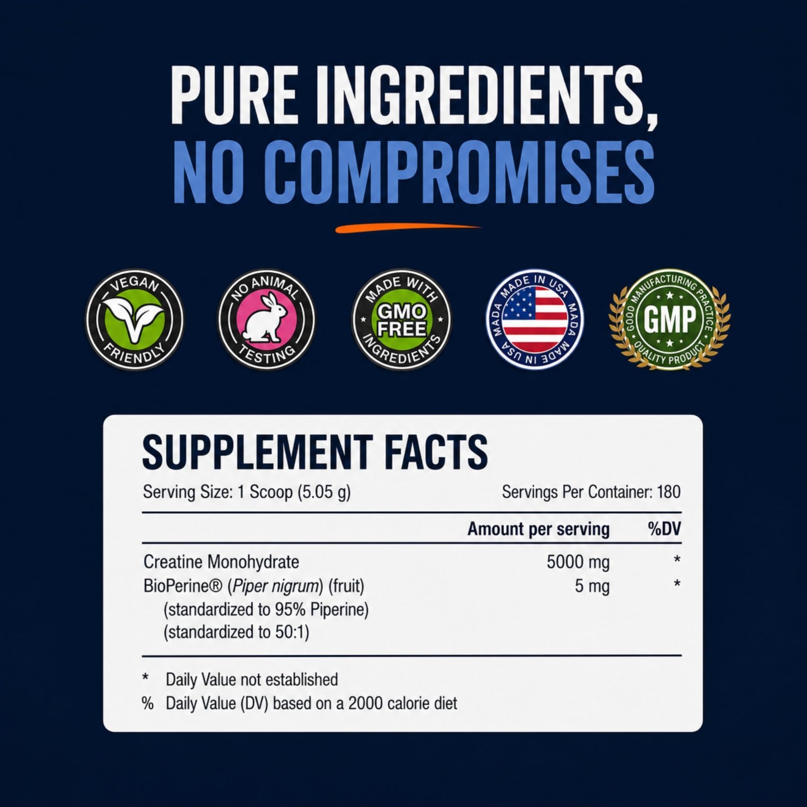 Creatine Monohydrate Powder with BioPerine – Supports Strength & Muscle Recovery