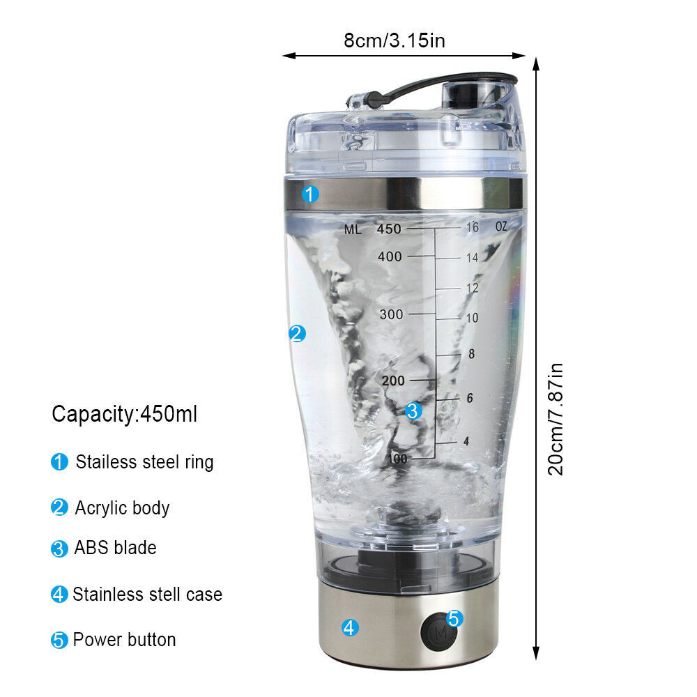 Electric Protein Shaker Bottle Rechargeable Mixer Cup Portable Drinking Blender