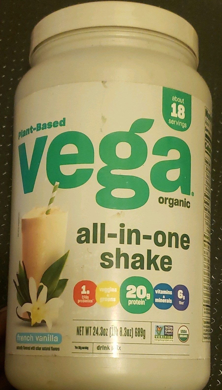 Vega Organic All-In-One Shake Vegan Protein Powder French Vanilla 24.3 oz