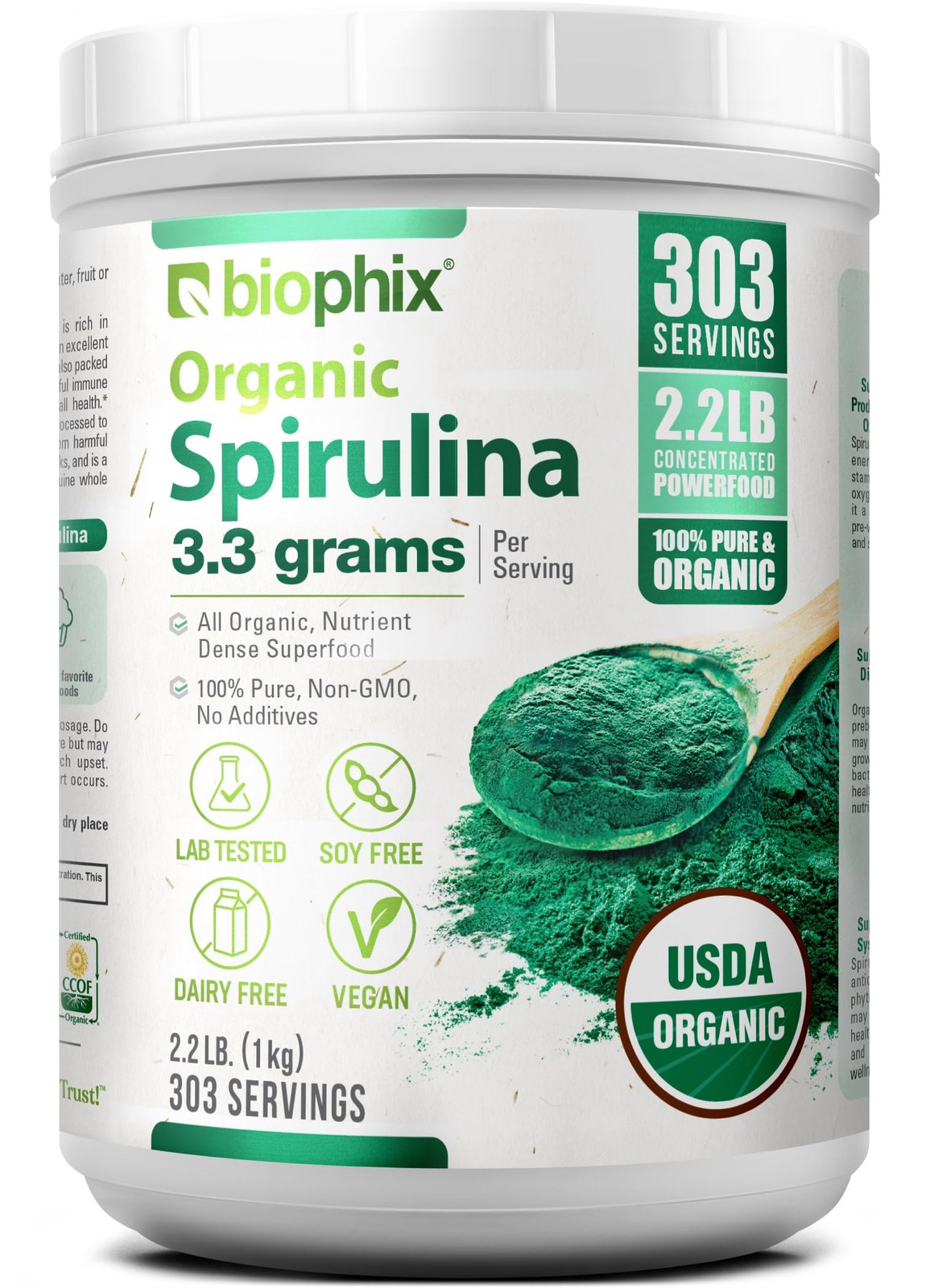 biophix Organic Spirulina Powder, 2.2 Lbs 100% Pure 35.2 Ounce (Pack of 1)