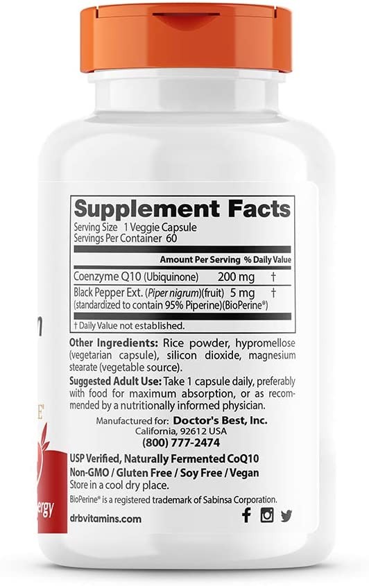 Doctor’s Best High Absorption CoQ10 with BioPerine 200 mg, 60 Veggie Caps