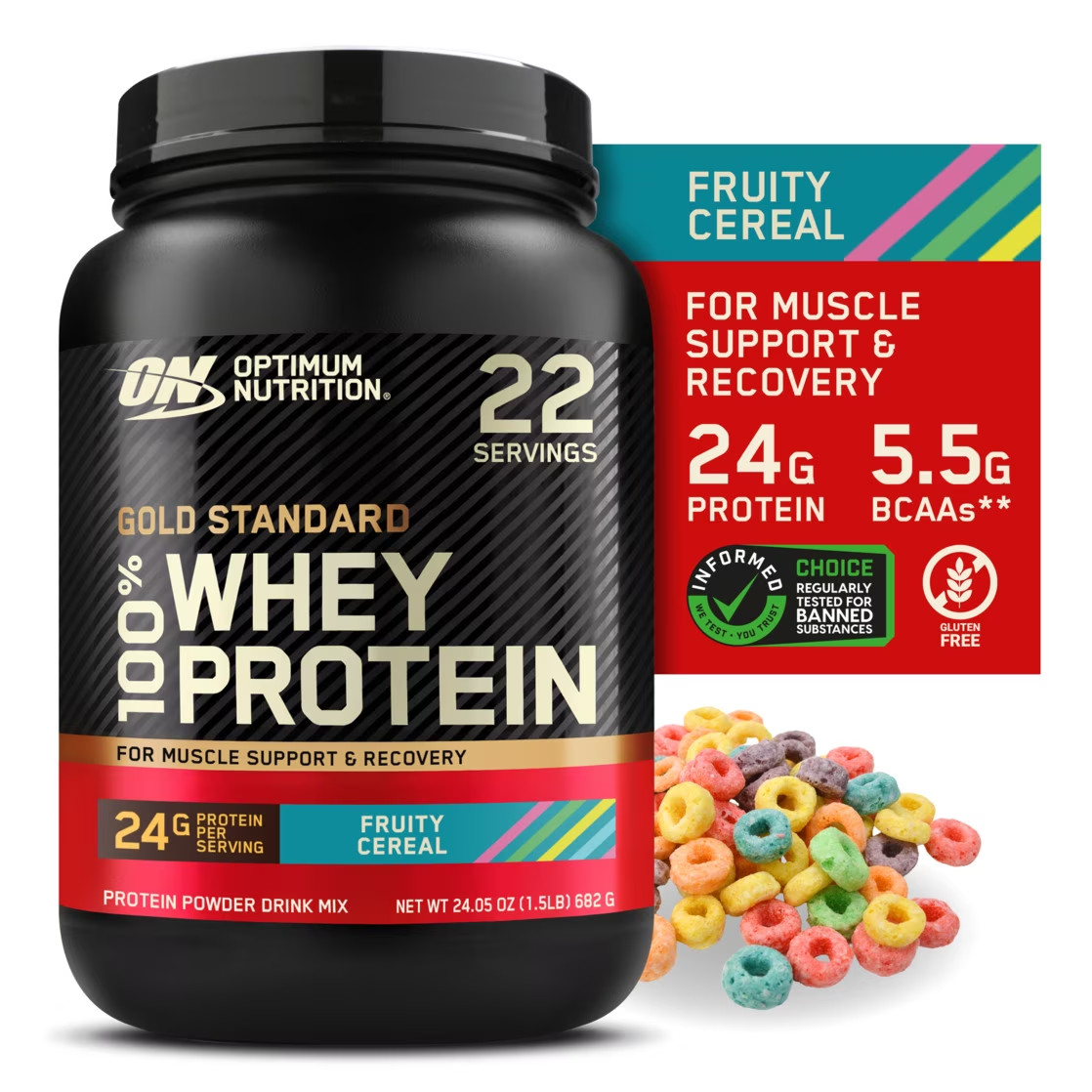 Optimum Nutrition Gold Standard 100% Whey Protein Powder, Fruity Cereal, 1.5 lb