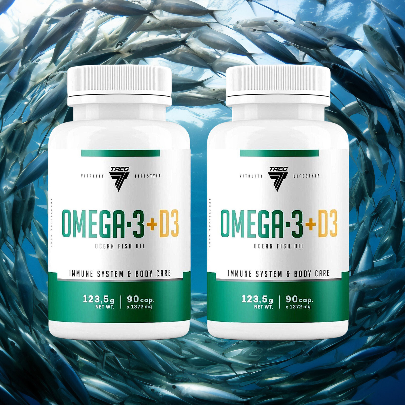 Omega 3 + Vitamin D3 90–180 Capsules – Ocean Fish Oil – EPA DHA – High strength