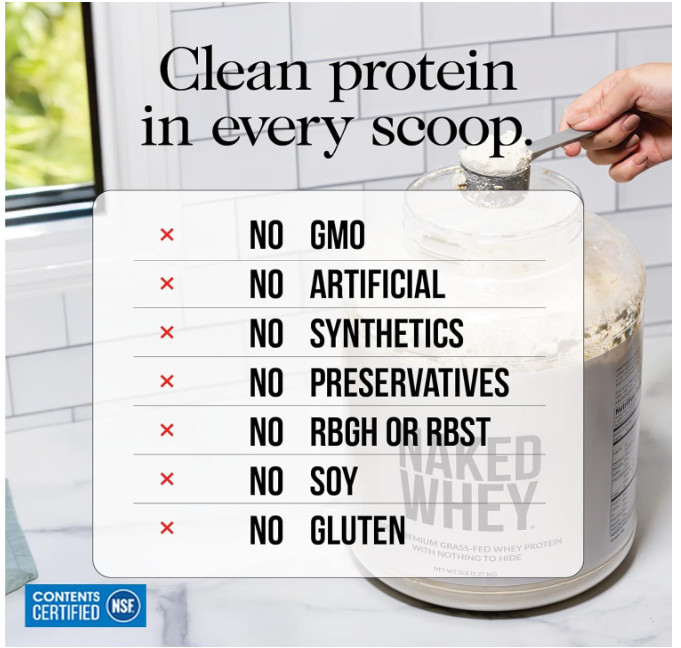 NAKED Whey Protein Powder Grass Fed Unflavored 2 lb 1 Ingredient Gluten Free